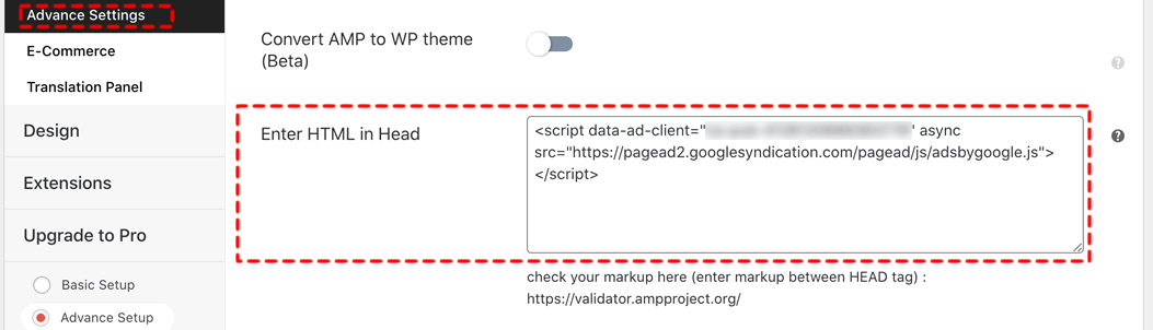 AMP for WP｜Enter HTML in Head