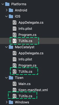 TUtils.csを各プラットフォームに作成する